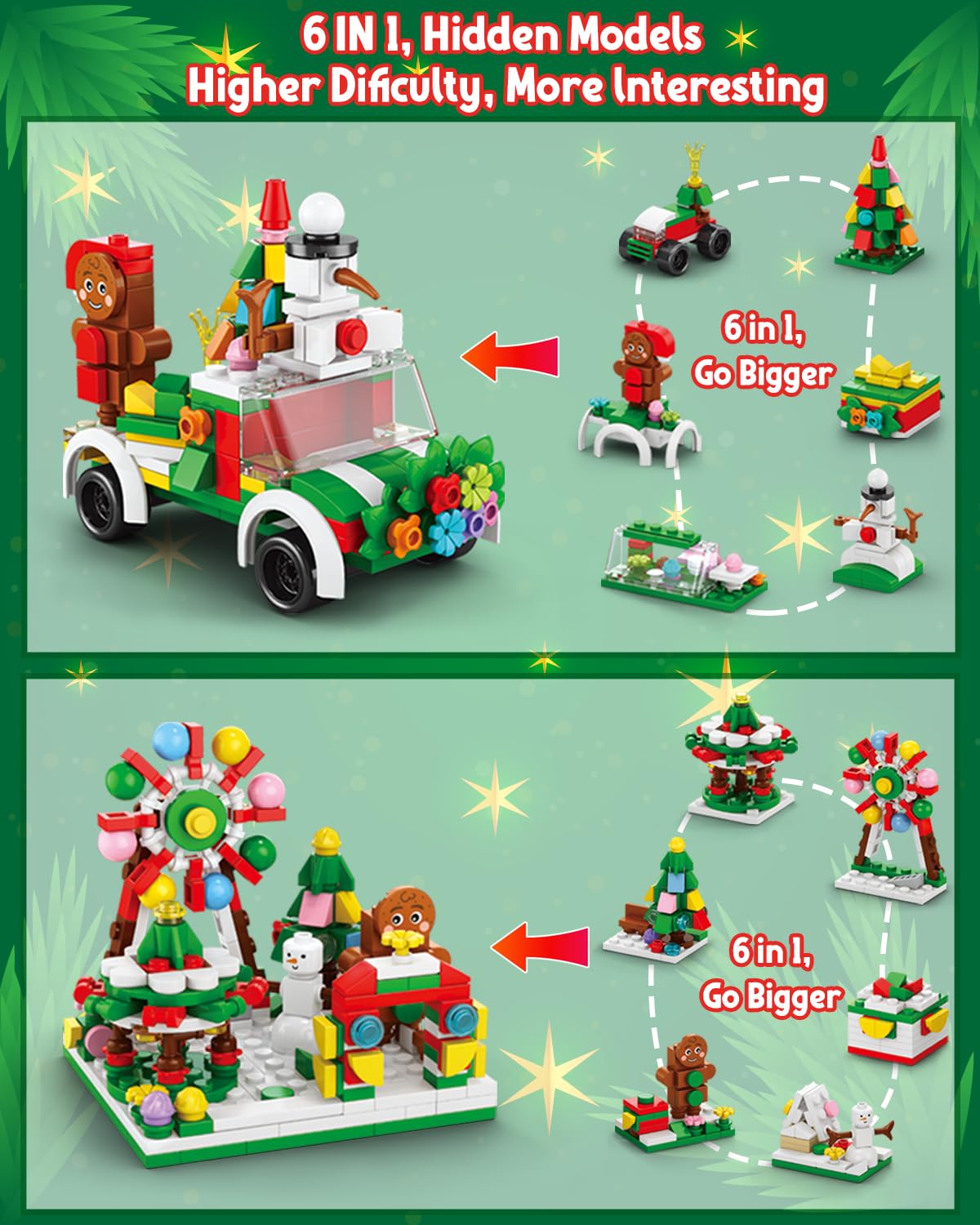 Kids Advent Calendar 2025, Xmas Themed Building Blocks for Kids Ages 6-8, Teen, STEM Toys Playset Christmas Gifts Stocking Stuff